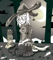 artist:setz costume crossbreed_priscilla dark_souls halloween monochrome weaponsmith_ornifex witch // 531x605 // 274KB