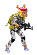 1girl artist:spryavalanche cap colored cosplay deltarune half-life hat hecu_soldier hooves noelle_holiday painted_nails uniform // 631x949 // 551KB