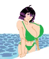 1girl ahoge alternate_breast_size bikini cleavage colored fire_emblem huge_breasts morgan pool purple_eyes purple_hair short_hair smile // 600x720 // 81KB