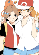 1boy 1girl artist:dweller1215 charmander hat lass lass_(pokemon) peace_sign red_(pokemon) tongue_out // 1166x1651 // 590KB
