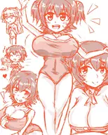 artist:pailolidrawfag cleavage huge_breasts idolm@ster miria_akagi oppai_loli swimsuit twintails // 640x800 // 217KB