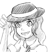 hat monochrome renko_usami smile tie touhou // 1400x1350 // 171KB