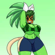 1girl artist:iggy_bomb black_eyes blaster_master blaster_master_zero_2 colored flower gym_uniform kanna short_hair thick_thighs underboob wink // 2000x2000 // 648KB