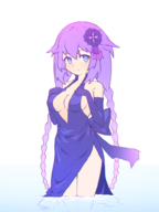 1girl blue_eyes braids colored dress hair_ornament hyperdimension_neptunia intfarm neptune purple_hair purple_heart // 750x1000 // 287KB