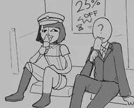 1boy 1girl anon artist:unknown ena Ena:_Dream_BBQ food ice_cream monochrome sitting sketch // 1250x1000 // 151KB