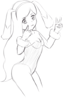 1girl artist:tttt bunny_ears bunny_girl bunny_suit leotard linnea long_hair peace_sign pokemon pokemon_xy sketch // 635x972 // 235KB