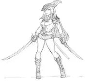 1girl alternate_costume bloodborne breasts lady_maria legs looking_at_viewer monochrome pale_skin sketch sword // 1070x926 // 221KB