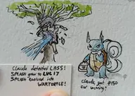 artist:unknown claude_plays_pokemon lass_(pokemon) nidoran♂ pokemon_rby traditional_medium wartortle watercolor // 3499x2483 // 2.2MB