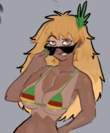 1girl artist:unknown personification pineapple_toppin pizza_tower sunglasses tanlines // 1063x1280 // 848KB