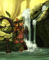 artist:barbariank colored dark_skin midriff monster_girl older tagme underboob water waterfall // 1300x1600 // 1.7MB