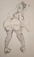 1girl artist:pikapika212 ass ass_focus heels high_heels huge_ass jacinthe looking_at_viewer monochrome no_background pokemon pokemon_legends_za standing stockings traditional_medium wink winking // 827x1372 // 124KB