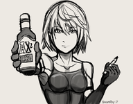 1girl a2 artist:standby bottle elbow_gloves marker monochrome nier nier_automata parody short_hair yorha_type_a_no._2 // 1087x848 // 501KB