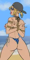 artist:reptileye ass beach blonde_hair blue_eyes bondage flag_bikini grand_theft_auto grand_theft_auto_vi hat mud_girl solo sunglasses tongue tongue_out // 608x1200 // 385KB