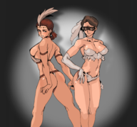 2girl 2girls artist:unknown ass dancer fallout fallout_new_vegas mask midriff navel sharon_cassidy showgirl sunny_smiles // 963x900 // 406KB