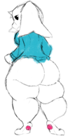 1girl anthro artist:unknown ass ass_focus breasts cave_story colored furry huge_ass looking_at_viewer looking_back pawpads sketch smile smiling sue_sakamoto sweater thick_thighs // 2700x5000 // 3.9MB