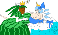 2girls artist:unknown blaster_master_zero cirno crown dress fighting huge_breasts kanna queen_of_v_2025 touhou // 678x419 // 19KB