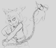 1girl anon ball_and_chain chain grin horns sketch suika_ibuki touhou // 1400x1200 // 449KB