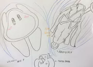 1boy 1girl animal artist:paladin bird crossover kirby_(series) mamahara nakoruru samurai_shodown snk text traditional_medium waddle_dee // 2764x2003 // 1.0MB