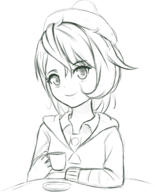 1girl artist:tttt cup drink gloria hat pokemon pokemon_swsh short_hair sketch smile // 1304x1613 // 885KB