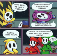 5boys among_us artist:mateus_upd comic crossover luigi mario parody shy_guy super_mario text // 955x930 // 686KB