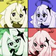 1girl artist:svin24 genshin_impact looking_at_viewer looking_away multiple_poses paimon pixel_art // 2048x2048 // 112KB