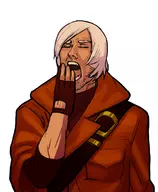 1boy colored dante devil_may_cry fingerless_gloves male portrait white_hair yawning // 611x742 // 113KB