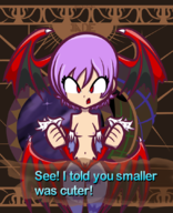 1girl artist:jadessinbin darkstalkers flashing lilith_aensland text topless // 877x1076 // 560KB