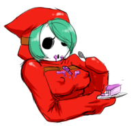 cake colored eating shy_gal teal_hair // 662x636 // 228KB