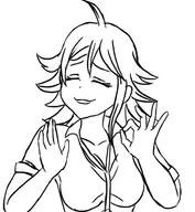 1girl ahoge akane_owari danganronpa danganronpa_2 eyes_closed lineart long_hair ok_hand parody // 600x650 // 125KB