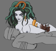 1boy 1girl artist:unknown handjob kid_icarus medusa nude // 1552x1418 // 718KB