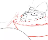 1girl airy bone bowl bravely_default fairy fat food long_hair sketch text wings // 2373x1991 // 195KB