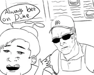 dialogue duke_nukem fast_food mcdonald's mcdonalds monochrome // 1000x800 // 186KB