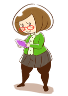 1girl 3ds artist:malev blush brown_hair colored glasses nikki pantyhose short_hair skirt smile stylus swapnote thick thick_thighs white_eyes // 1000x1400 // 323KB