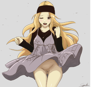 1girl artist:aikun2012 blonde_hair blush brown_eyes chihaya_mifune colored headband long_hair necklace persona persona_(series) persona_5 pussy upskirt // 715x648 // 254KB