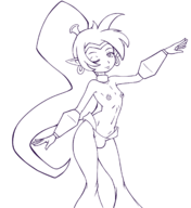 1boy artist:sufan bulge earrings genderbend long_hair looking_at_viewer nipple_piercings piercings ponytail rule_63 shantae shantae_(series) smile wayforward wink // 1520x1660 // 352KB