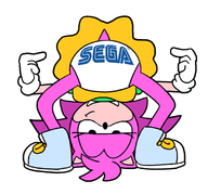 1girl amy_rose artist:minus8 black_eyes colored logo looking_at_viewer panties parody pose sega skirt smug solo sonic_(series) // 1105x1031 // 265KB