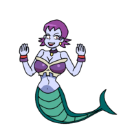 1girl black_eyes collar colored earring lipstick mermaid purple_hair red_eyes risky_boots shantae_(series) wayforward // 1577x1559 // 166KB