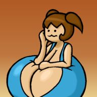 1girl artist:bonitanon bonita_zako breasts colored gigantic_breasts hand_on_cheek hands_on_breasts huge_breasts stretch_panic // 500x500 // 53KB