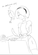 artist:speakyfag cooking nier nier_automata pancakes pod yorha_no._2_type_b // 418x594 // 50KB