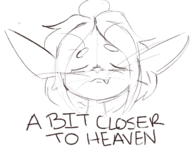 1girl ariral artist:stinky_peanut eyes_closed fang sketch text voices_of_the_void whiskers // 1458x1129 // 526KB