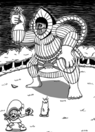 1girl 2boys alien artist:bonitanon dog link majora's_mask romani the_legend_of_zelda // 740x1026 // 382KB