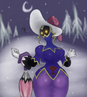 1girl ass background from_behind gloves hat heartless kingdom_hearts looking_back moon night parasol parasol_beauty snow thick_thighs umbrella yellow_eyes // 1136x1278 // 1.0MB