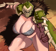 1girl armor artist:dairenke background bikini bikini_armor breasts colored doom doom_guy doomguy gigantic_breasts hair handshield helmet huge_breasts long_hair looking_at_viewer mailcoat pose rule_63 shaded shading shield shoulder shoulder_pads tanlines thick_thighs // 1372x1240 // 1.3MB
