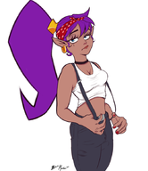 1girl artist:mambo casual_clothes midriff shantae shantae_(series) suspenders wayforward // 758x875 // 194KB