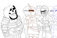 artist:unknown chosen_undead dark_souls darkwraith family_guy hood lineart multiple_boys parody skeleton // 2052x1355 // 724KB
