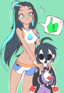 1boy 1girl allister artist:wamudraws black colored dark_skin nessa pokeball pokemon pokemon_swsh shota // 631x912 // 476KB