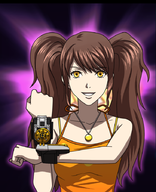 1girl background brown_hair colored necklace persona persona_(series) persona_4 pose power_rangers rise_kujikawa sentai shin_megami_tensei twintails yellow_eyes // 729x898 // 485KB