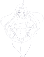 1girl artist:unknown breast_squish breasts fire_emblem fire_emblem_heroes gullveig huge_breasts looking_at_viewer monochrome navel pulling seducing seductive seductive_eyes shorts sketch string_pull thong tummy // 1647x2090 // 534KB