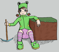 1girl artist:unknown block boots hat looking_at_viewer minecraft pickaxe rana socks thigh_highs tool // 642x566 // 175KB