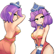 1girl alternate_hairstyle angela artist:triggerdex cleavage colored looking_at_viewer looking_back mana_(series) pointy_ears short_hair trials_of_mana // 826x804 // 723KB